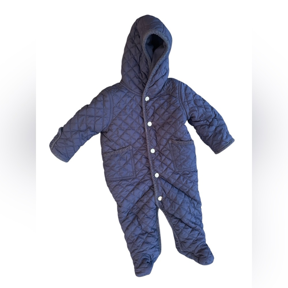 Ralph Lauren Baby Bunting Suit 6M Navy Quilted Hooded Snowsuit Infant Boys Girls